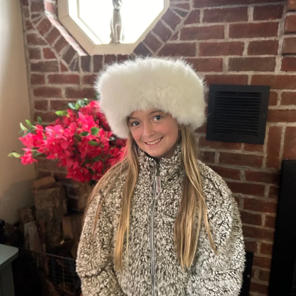 Handcrafted Alpaca Fur Cossack Hat Ivory Black Women Girls Winter Peruvian Soul